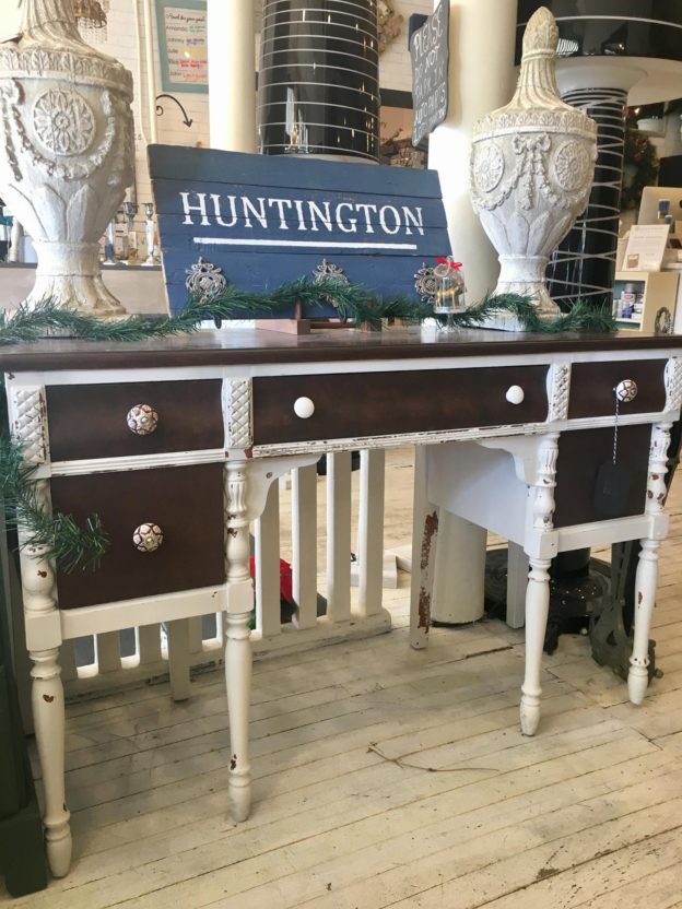 BROWN AND WHITE CARVED DESK